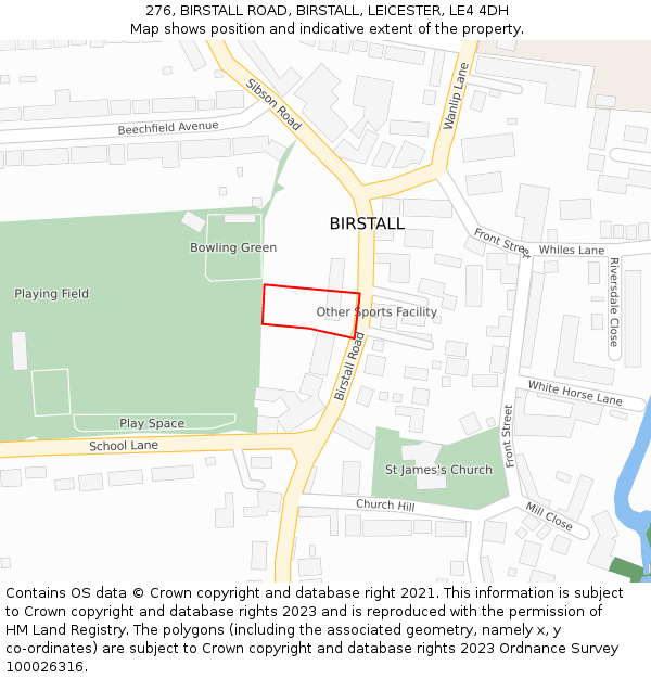 276, BIRSTALL ROAD, BIRSTALL, LEICESTER, LE4 4DH: Location map and indicative extent of plot