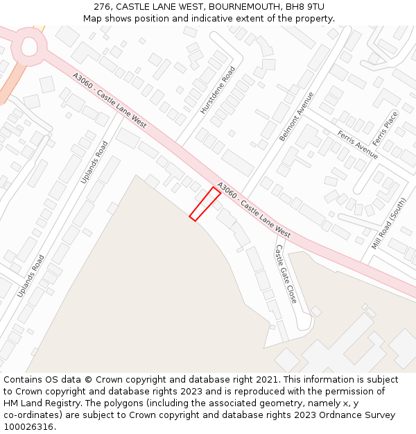 276, CASTLE LANE WEST, BOURNEMOUTH, BH8 9TU: Location map and indicative extent of plot