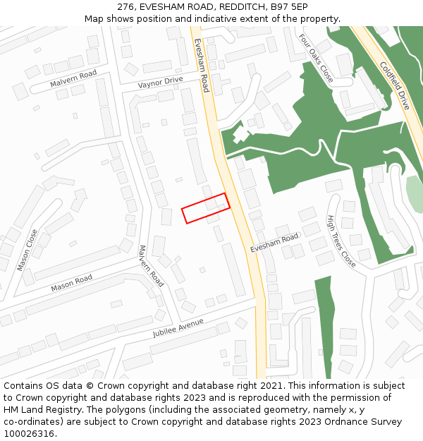 276, EVESHAM ROAD, REDDITCH, B97 5EP: Location map and indicative extent of plot