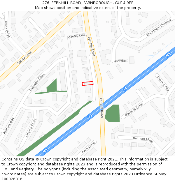 276, FERNHILL ROAD, FARNBOROUGH, GU14 9EE: Location map and indicative extent of plot