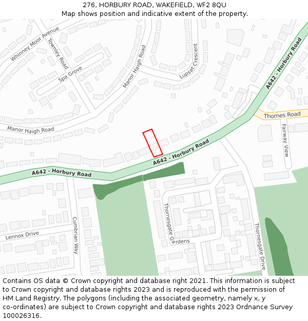 276, HORBURY ROAD, WAKEFIELD, WF2 8QU: Location map and indicative extent of plot