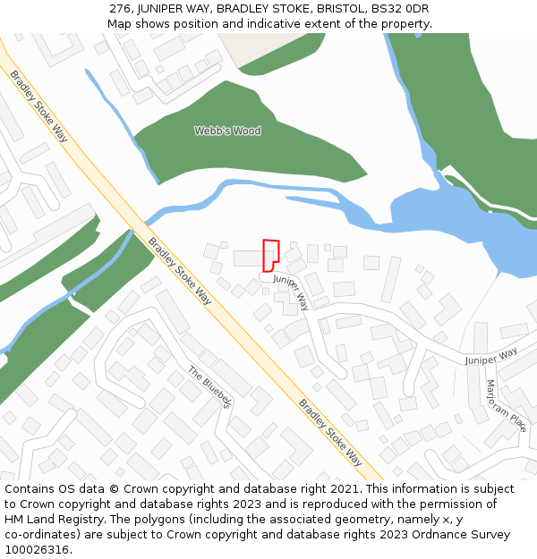 276, JUNIPER WAY, BRADLEY STOKE, BRISTOL, BS32 0DR: Location map and indicative extent of plot