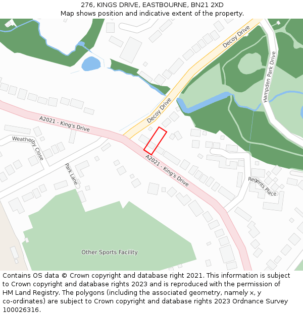 276, KINGS DRIVE, EASTBOURNE, BN21 2XD: Location map and indicative extent of plot