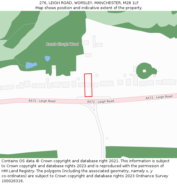 276, LEIGH ROAD, WORSLEY, MANCHESTER, M28 1LF: Location map and indicative extent of plot