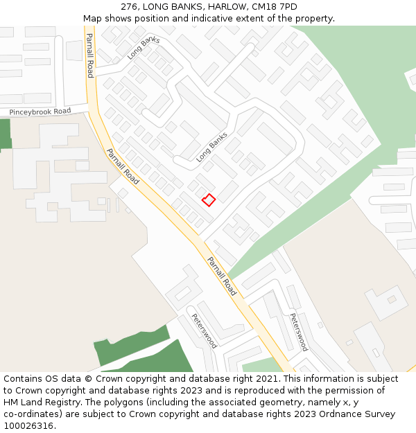 276, LONG BANKS, HARLOW, CM18 7PD: Location map and indicative extent of plot