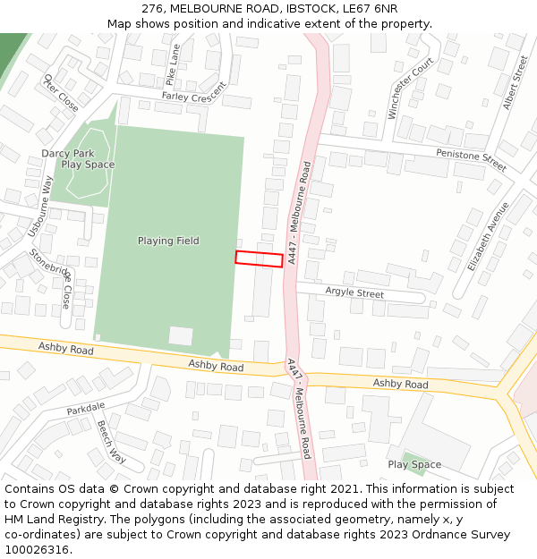 276, MELBOURNE ROAD, IBSTOCK, LE67 6NR: Location map and indicative extent of plot