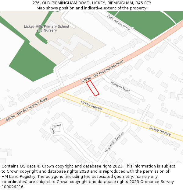 276, OLD BIRMINGHAM ROAD, LICKEY, BIRMINGHAM, B45 8EY: Location map and indicative extent of plot