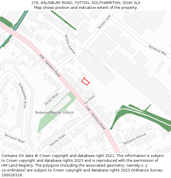 276, SALISBURY ROAD, TOTTON, SOUTHAMPTON, SO40 3LX: Location map and indicative extent of plot