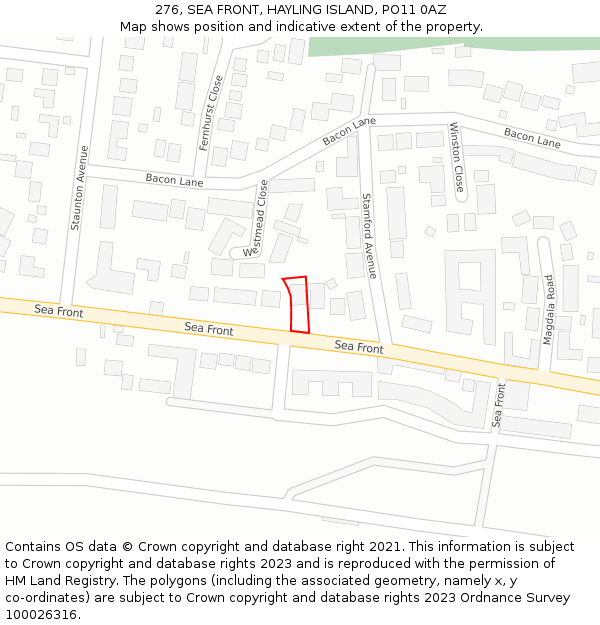 276, SEA FRONT, HAYLING ISLAND, PO11 0AZ: Location map and indicative extent of plot