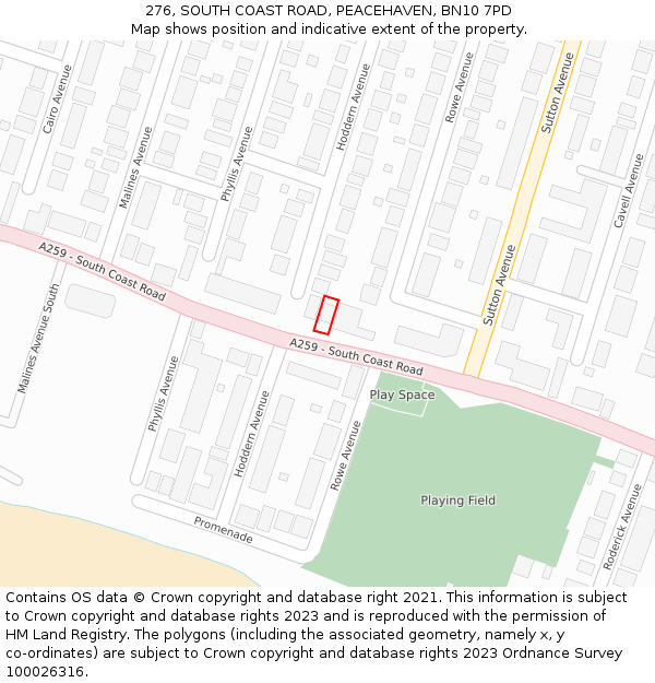 276, SOUTH COAST ROAD, PEACEHAVEN, BN10 7PD: Location map and indicative extent of plot