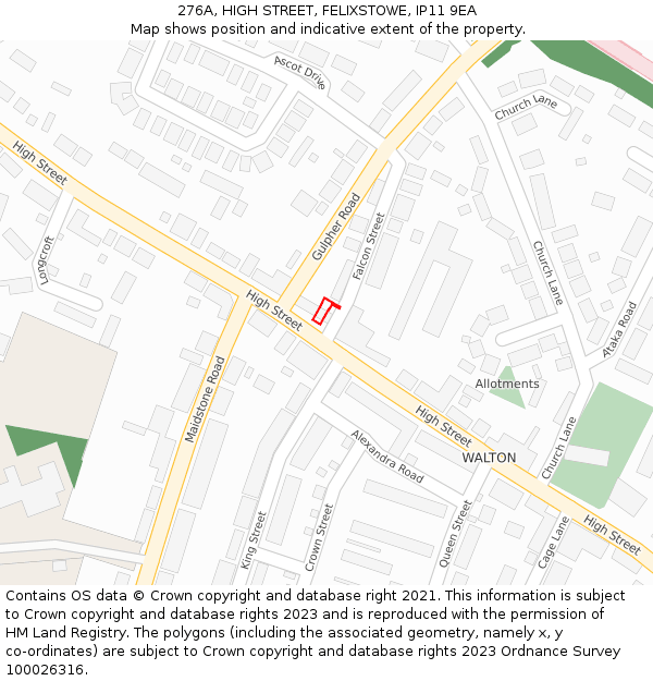 276A, HIGH STREET, FELIXSTOWE, IP11 9EA: Location map and indicative extent of plot