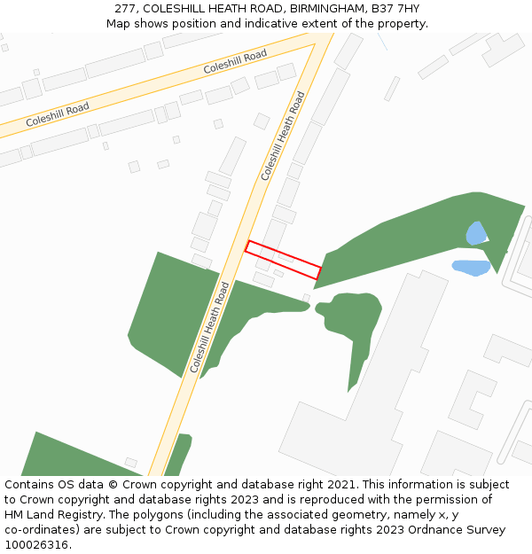 277, COLESHILL HEATH ROAD, BIRMINGHAM, B37 7HY: Location map and indicative extent of plot