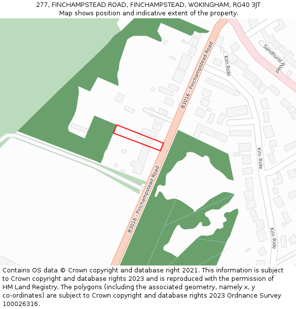 277, FINCHAMPSTEAD ROAD, FINCHAMPSTEAD, WOKINGHAM, RG40 3JT: Location map and indicative extent of plot