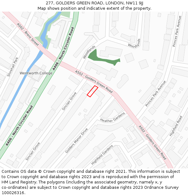 277, GOLDERS GREEN ROAD, LONDON, NW11 9JJ: Location map and indicative extent of plot