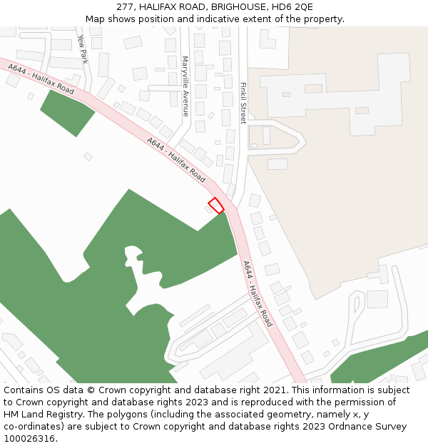 277, HALIFAX ROAD, BRIGHOUSE, HD6 2QE: Location map and indicative extent of plot