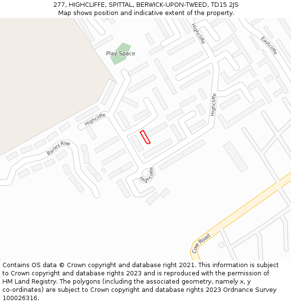 277, HIGHCLIFFE, SPITTAL, BERWICK-UPON-TWEED, TD15 2JS: Location map and indicative extent of plot