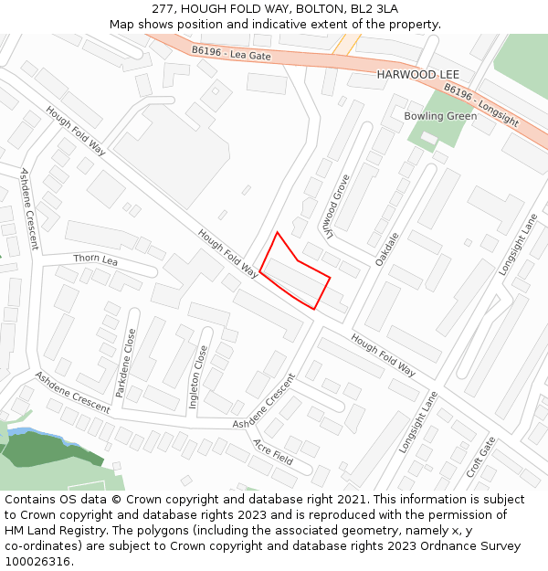 277, HOUGH FOLD WAY, BOLTON, BL2 3LA: Location map and indicative extent of plot