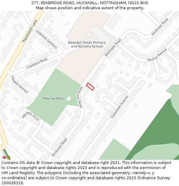 277, KENBROOK ROAD, HUCKNALL, NOTTINGHAM, NG15 8HS: Location map and indicative extent of plot