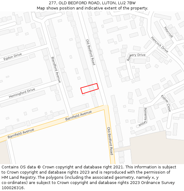 277, OLD BEDFORD ROAD, LUTON, LU2 7BW: Location map and indicative extent of plot