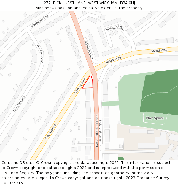 277, PICKHURST LANE, WEST WICKHAM, BR4 0HJ: Location map and indicative extent of plot