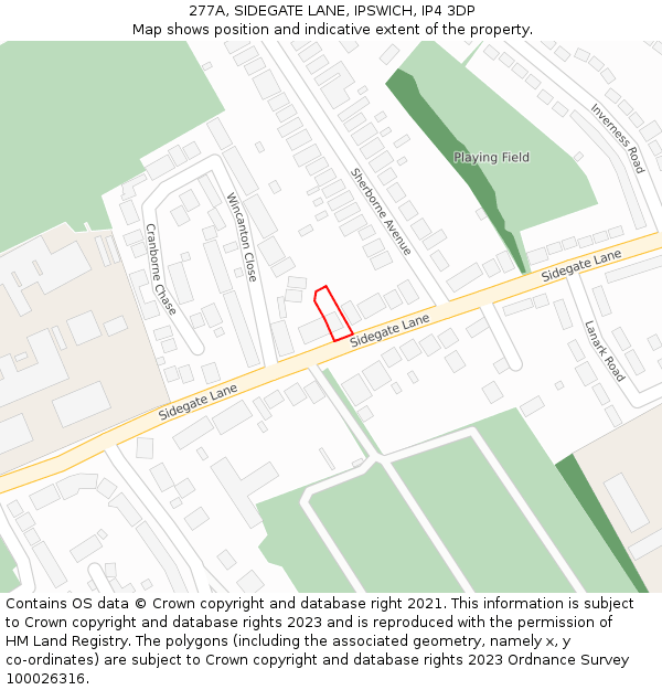 277A, SIDEGATE LANE, IPSWICH, IP4 3DP: Location map and indicative extent of plot