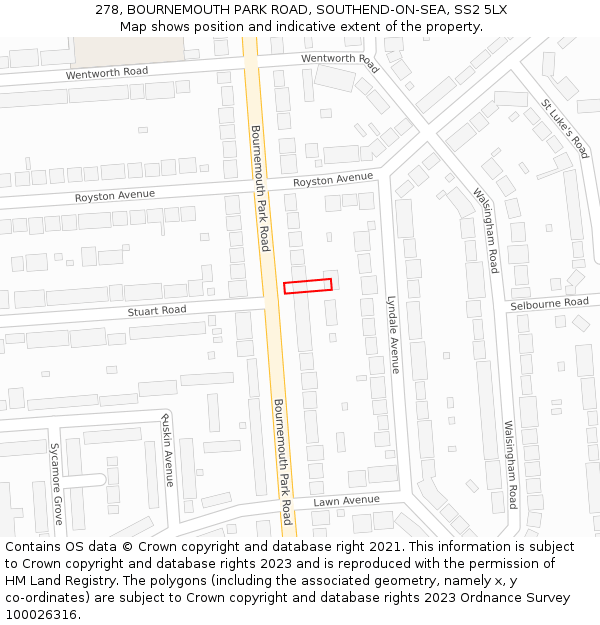 278, BOURNEMOUTH PARK ROAD, SOUTHEND-ON-SEA, SS2 5LX: Location map and indicative extent of plot