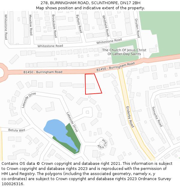 278, BURRINGHAM ROAD, SCUNTHORPE, DN17 2BH: Location map and indicative extent of plot