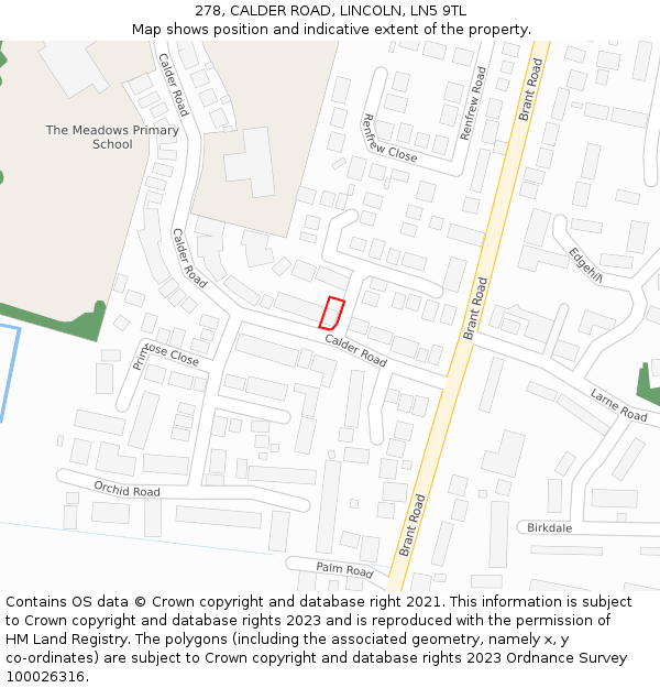 278, CALDER ROAD, LINCOLN, LN5 9TL: Location map and indicative extent of plot