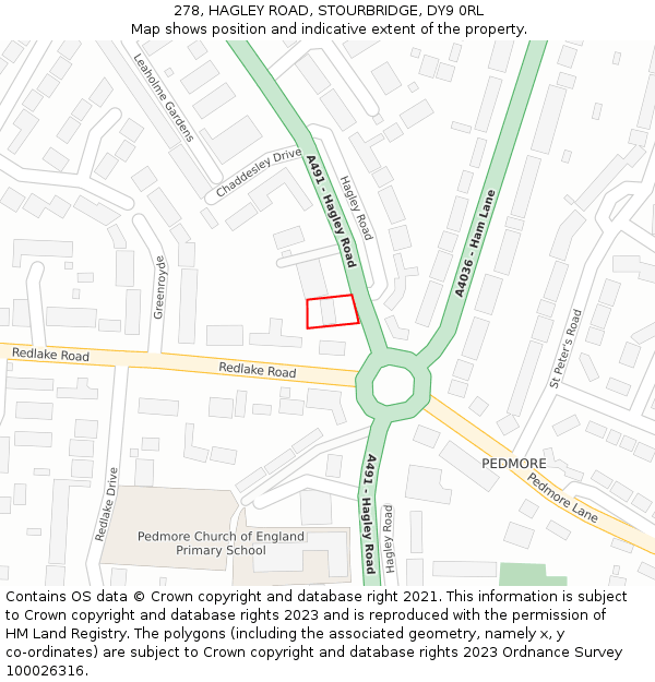 278, HAGLEY ROAD, STOURBRIDGE, DY9 0RL: Location map and indicative extent of plot