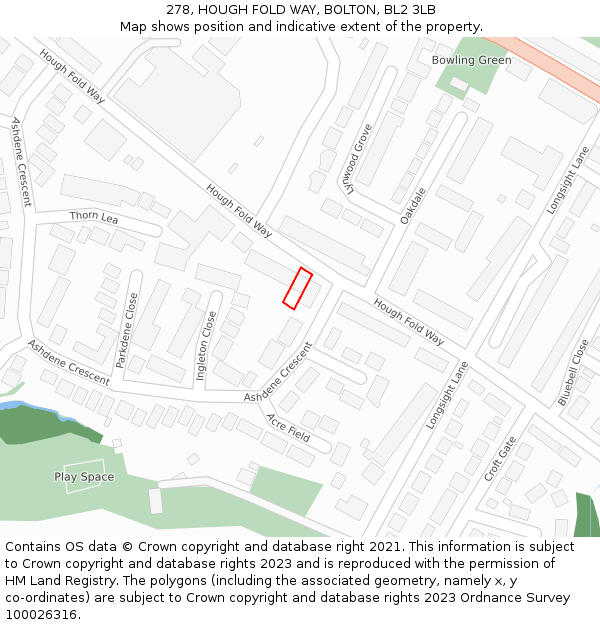 278, HOUGH FOLD WAY, BOLTON, BL2 3LB: Location map and indicative extent of plot