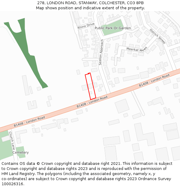 278, LONDON ROAD, STANWAY, COLCHESTER, CO3 8PB: Location map and indicative extent of plot