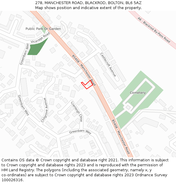 278, MANCHESTER ROAD, BLACKROD, BOLTON, BL6 5AZ: Location map and indicative extent of plot