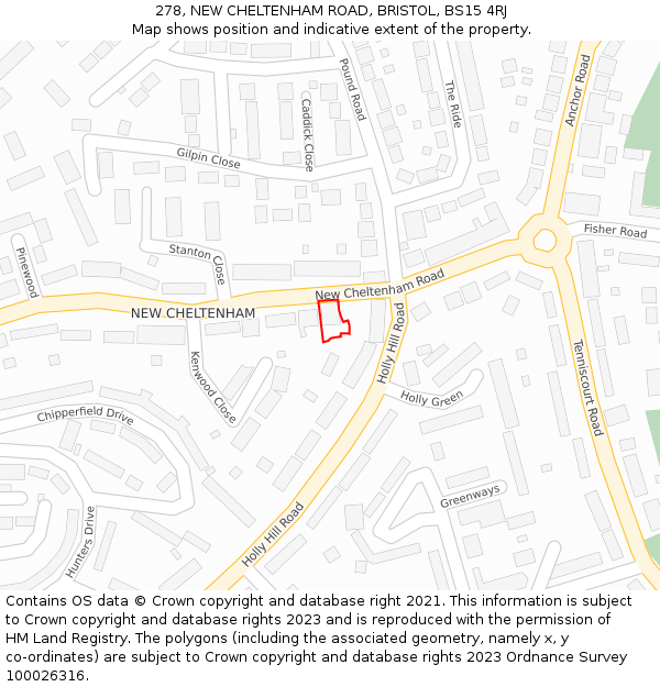 278, NEW CHELTENHAM ROAD, BRISTOL, BS15 4RJ: Location map and indicative extent of plot