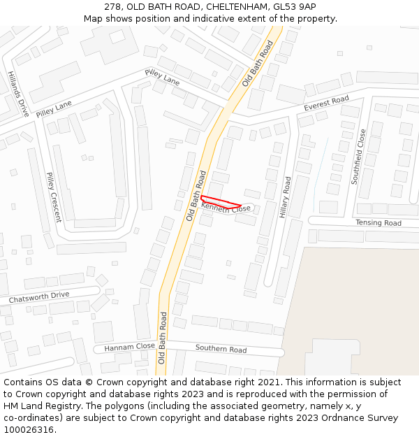 278, OLD BATH ROAD, CHELTENHAM, GL53 9AP: Location map and indicative extent of plot