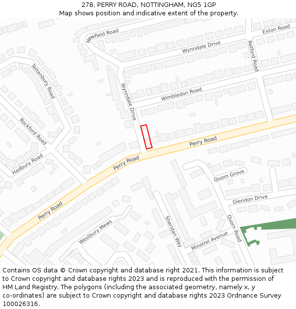 278, PERRY ROAD, NOTTINGHAM, NG5 1GP: Location map and indicative extent of plot