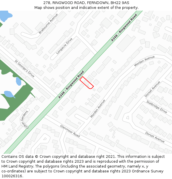 278, RINGWOOD ROAD, FERNDOWN, BH22 9AS: Location map and indicative extent of plot