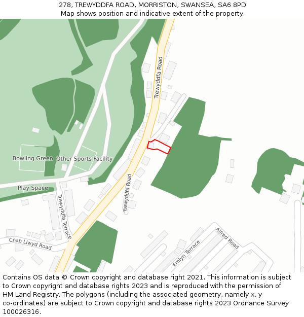 278, TREWYDDFA ROAD, MORRISTON, SWANSEA, SA6 8PD: Location map and indicative extent of plot