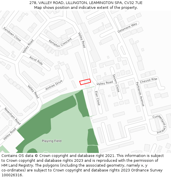 278, VALLEY ROAD, LILLINGTON, LEAMINGTON SPA, CV32 7UE: Location map and indicative extent of plot