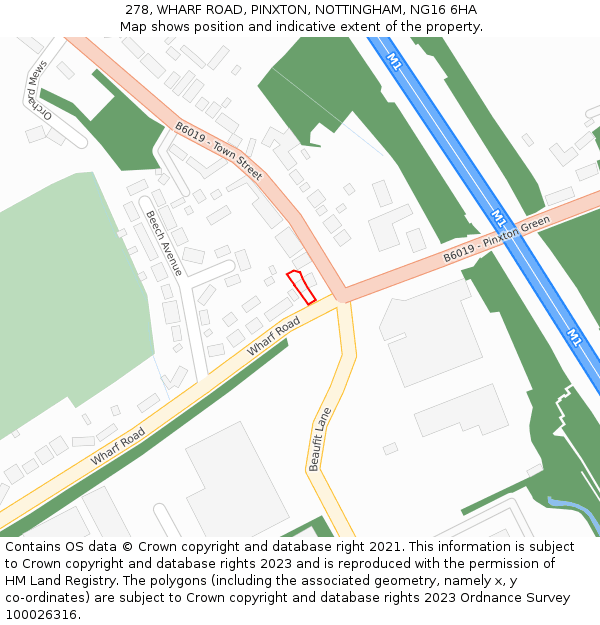 278, WHARF ROAD, PINXTON, NOTTINGHAM, NG16 6HA: Location map and indicative extent of plot