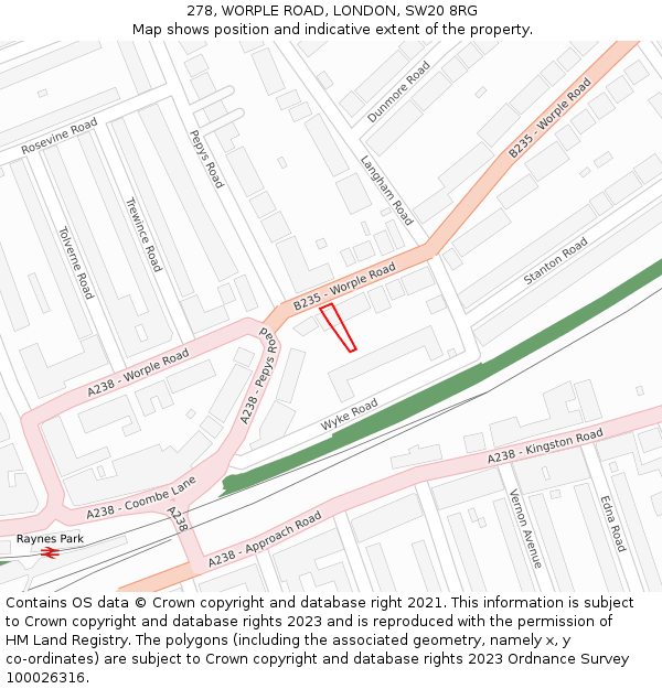 278, WORPLE ROAD, LONDON, SW20 8RG: Location map and indicative extent of plot
