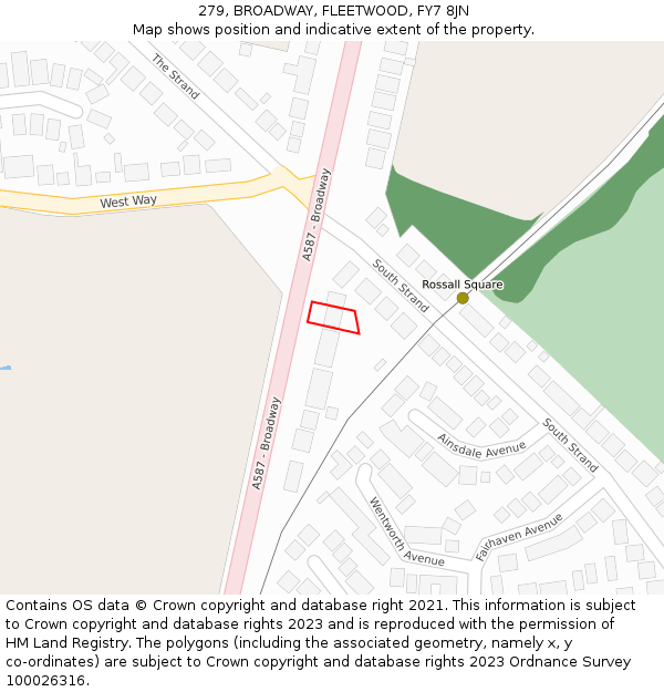 279, BROADWAY, FLEETWOOD, FY7 8JN: Location map and indicative extent of plot