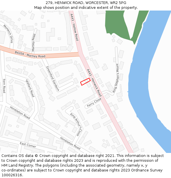 279, HENWICK ROAD, WORCESTER, WR2 5PG: Location map and indicative extent of plot