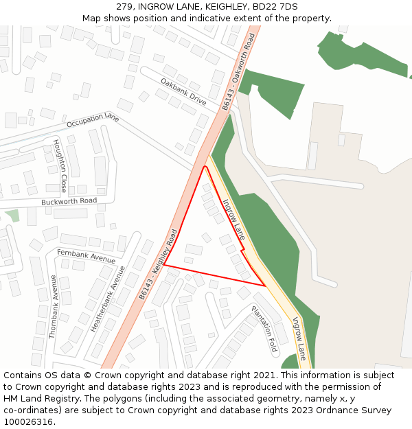 279, INGROW LANE, KEIGHLEY, BD22 7DS: Location map and indicative extent of plot