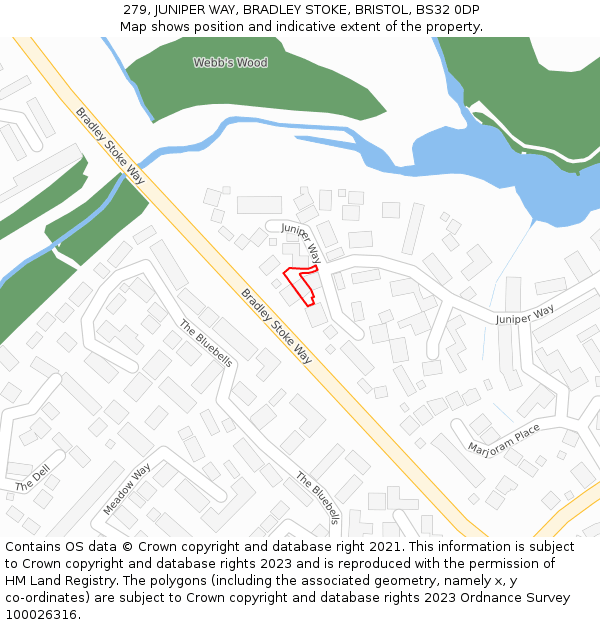 279, JUNIPER WAY, BRADLEY STOKE, BRISTOL, BS32 0DP: Location map and indicative extent of plot