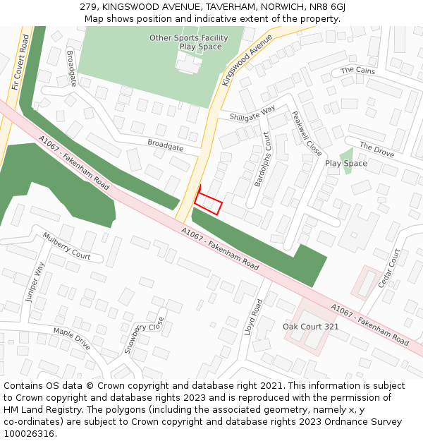 279, KINGSWOOD AVENUE, TAVERHAM, NORWICH, NR8 6GJ: Location map and indicative extent of plot