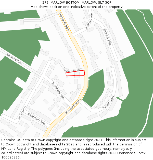 279, MARLOW BOTTOM, MARLOW, SL7 3QF: Location map and indicative extent of plot