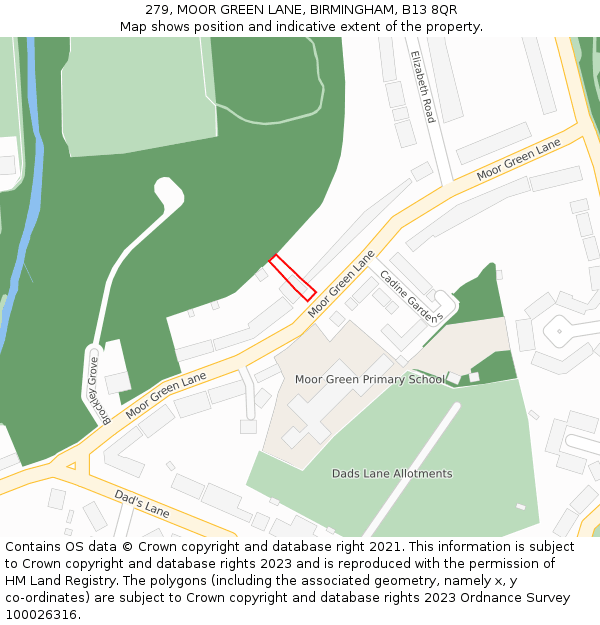 279, MOOR GREEN LANE, BIRMINGHAM, B13 8QR: Location map and indicative extent of plot