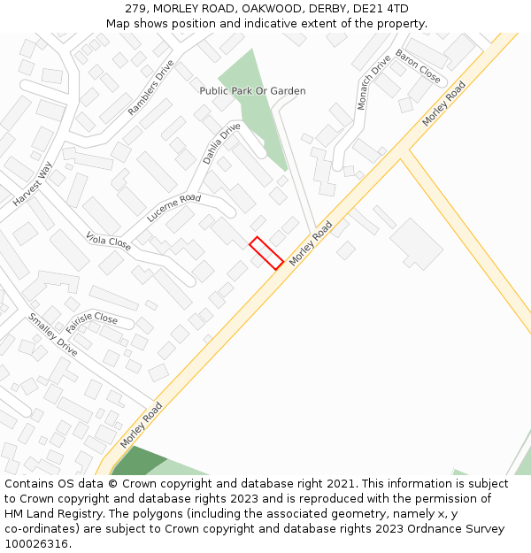 279, MORLEY ROAD, OAKWOOD, DERBY, DE21 4TD: Location map and indicative extent of plot