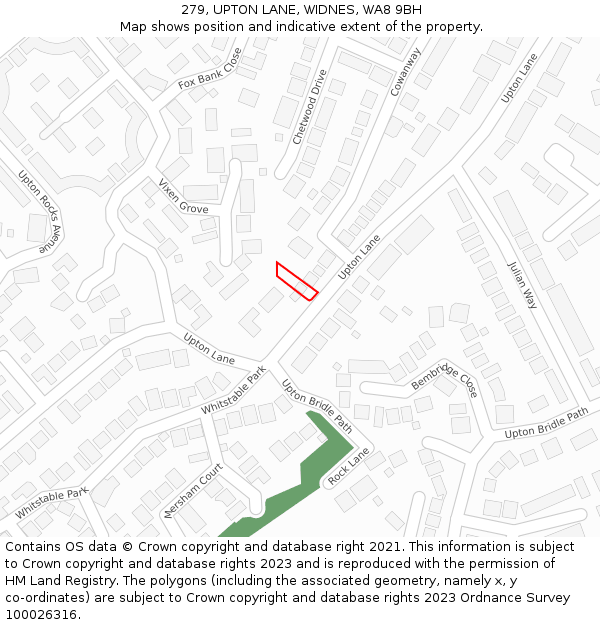 279, UPTON LANE, WIDNES, WA8 9BH: Location map and indicative extent of plot