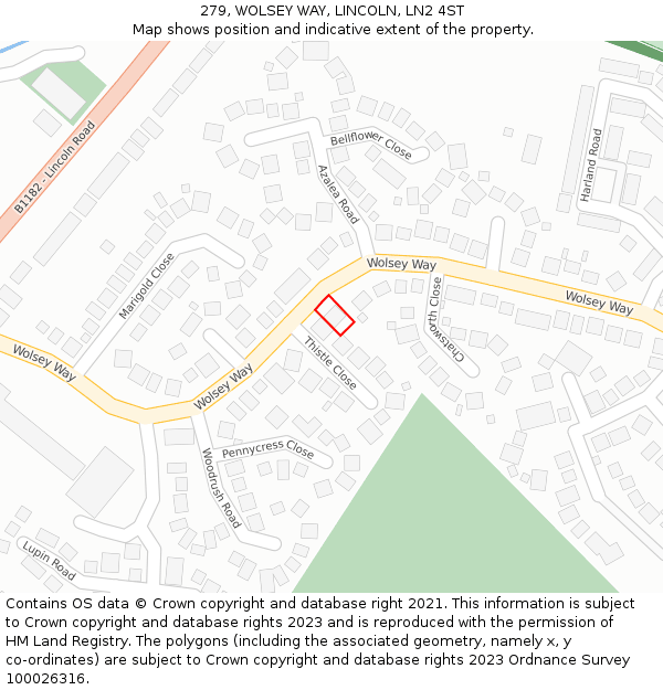 279, WOLSEY WAY, LINCOLN, LN2 4ST: Location map and indicative extent of plot